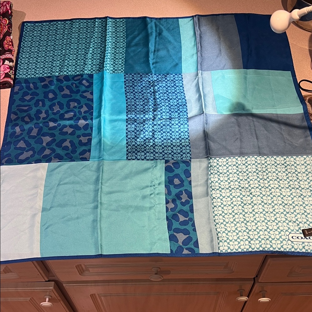 Coach Blue and Teal Patchwork Quilt scarf